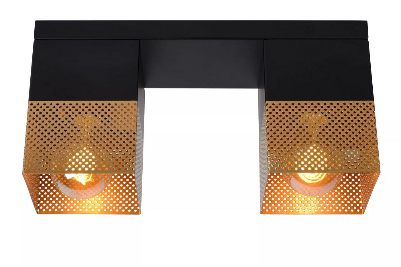 Licht-Erlebnisse Deckenleuchte TELUR, ohne Leuchtmittel, Metall E27 in Schwarz Gold 2-flammig länglich Industrial Design von Licht-Erlebnisse