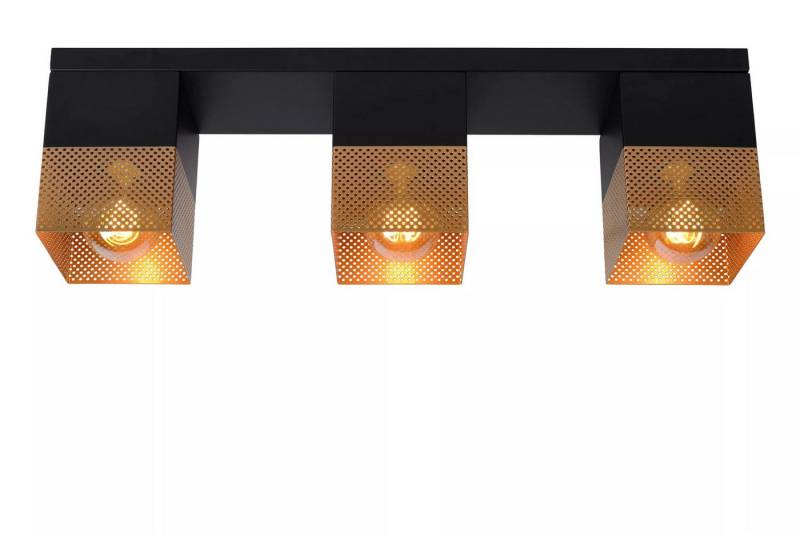 Licht-Erlebnisse Deckenleuchte TELUR, ohne Leuchtmittel, Metall in Schwarz Gold E27 3-flammig länglich Industrial Design von Licht-Erlebnisse