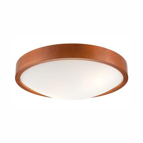 Licht-Erlebnisse Deckenleuchte rund Holz Glas Ø37cm flach vielseitig FERNLY Schlafzimmer Wohnzimmer Lampe Decke von Licht-Erlebnisse