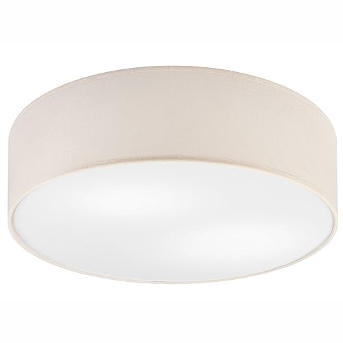 Licht-Erlebnisse Deckenleuchte aus Stoff in creme rund D:45cm H:13cm flach 2x E27 bis 15W LED-geeignet für Wohnzimmer Schlafzimmer Flur Innen Deckenlampe von Licht-Erlebnisse