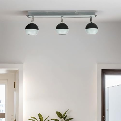 Licht-Erlebnisse Deckenspot Edelstahl Schwarz Weiß Küche Esszimmer 43 cm lang GU10 3-flammig zielgerichtet verstellbar Kugel Deckenstrahler Wohnzimmer NOAH von Licht-Erlebnisse