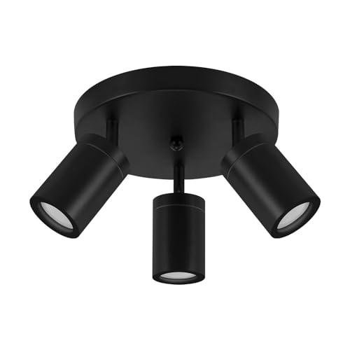 Licht-Erlebnisse Deckenspot Schwarz IP44 Ø 22 cm rund klein 3-flammig GU10 Metall verstellbar PARKER Deckenstrahler Wohnzimmer Badezimmerleuchte Decke von Licht-Erlebnisse