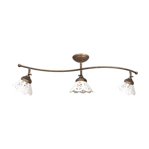 Licht-Erlebnisse Deckenstrahler 3-flammig Keramik Messing 87 cm lang E14 in Bronze Antik matt Weiß verstellbar Rustikal Deckenspot Wohnzimmer Deckenleuchte Küche von Licht-Erlebnisse