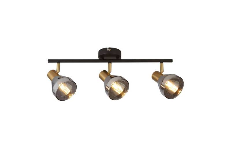 Licht-Erlebnisse Deckenstrahler DAMIAN, ohne Leuchtmittel, Wohnzimmer in Schwarz Rauchgrau Messing matt 3-flammig E14 Glas von Licht-Erlebnisse