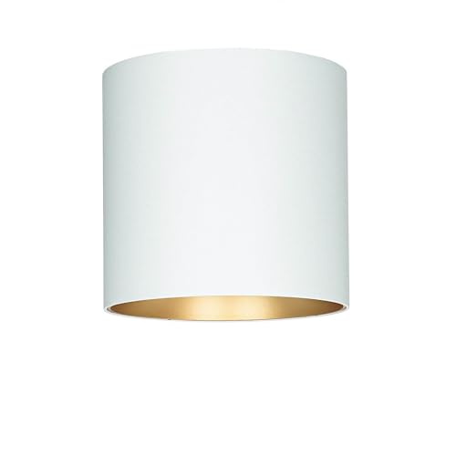 Licht-Erlebnisse XL Aufbaustrahler POINT aus Metall in Weiß-Gold D:12,7cm H:12,5cm GU10 wechselbar für Flur Küche Wohnzimmer Spot Aufbau Decke Lampe Innen Hochvolt von Licht-Erlebnisse