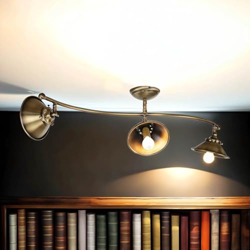 Licht-Erlebnisse Deckenstrahler Messing in Bronze Antik Esstisch Wohnzimmer 83 cm lang E14 3-flammig Premium Handarbeit Vintage Deckenleuchte Flur von Licht-Erlebnisse