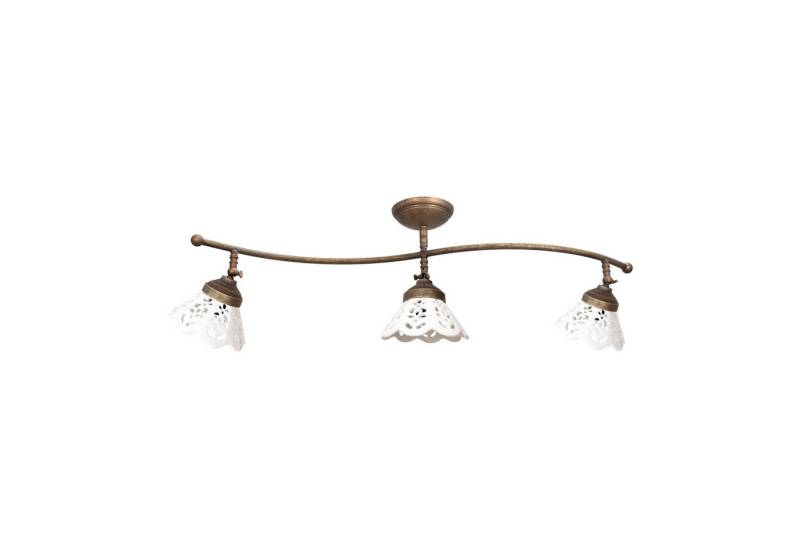 Licht-Erlebnisse Deckenstrahler PLAFFONIERE, ohne Leuchtmittel, 3-flammig E14 in Bronze Antik matt Weiß Keramik Messing massiv von Licht-Erlebnisse