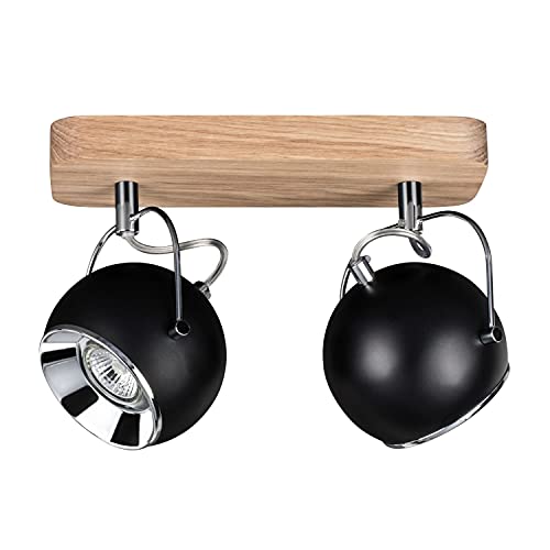 Licht-Erlebnisse Deckenstrahler Schwarz LUMANS Retro Holzlampe Metall länglich 2-flammig mit LED 5W Spot Wohnzimmer von Licht-Erlebnisse