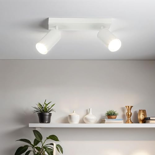 Licht-Erlebnisse Deckenstrahler Stahl Aluminium in Weiß Küche Wohnzimmer Flur L:25 cm GU10 2-flammig zielgerichtet verstellbar Deckenleuchte Innen LEO von Licht-Erlebnisse