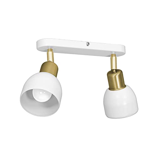 Deckenstrahler Weiß Gold 2 flammig länglich Metall verstellbar Retro E27 Spot Deckenlampe Wohnzimmer Flur von Licht-Erlebnisse