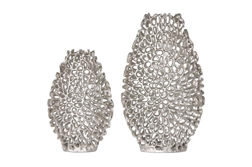 Licht-Erlebnisse Deko Vase 2er Set H: 30/40 cm Handarbeit offen aus Metall in Silber dekorativ Dekovase Blumenvase Licht-Erlebnisse Deko Vase 2er Set H: 30/40 cm Handarbeit offen aus Metall in Silber dekorativ Dekovase Blumenvase von Licht-Erlebnisse