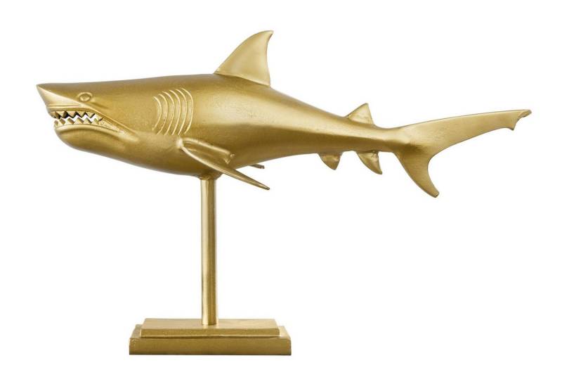 Licht-Erlebnisse Dekofigur CHILE, Deko Metall Hai Fisch in Gold 68cm lang Handarbeit für Tisch Sideboard von Licht-Erlebnisse