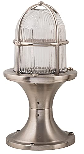 Licht-Erlebnisse Dekorative Gartenleuchte SANTORIN aus Messing Riffelglas H:28cm IP54 in Nickel Wegeleuchte Terrasse von Licht-Erlebnisse