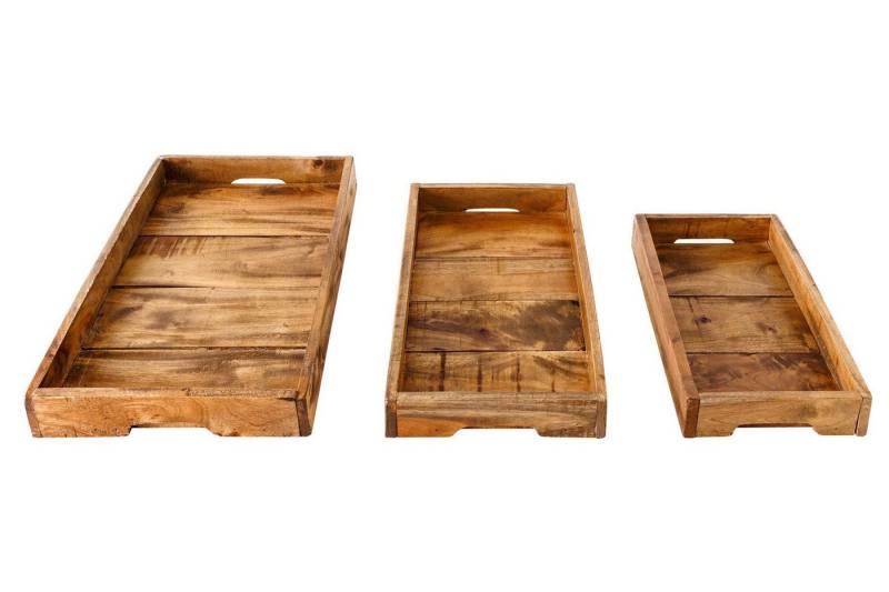 Licht-Erlebnisse Dekotablett ERNIE, 3er Set Mahagoni Holz massiv 36 / 42 / 45 cm mit Griff von Licht-Erlebnisse