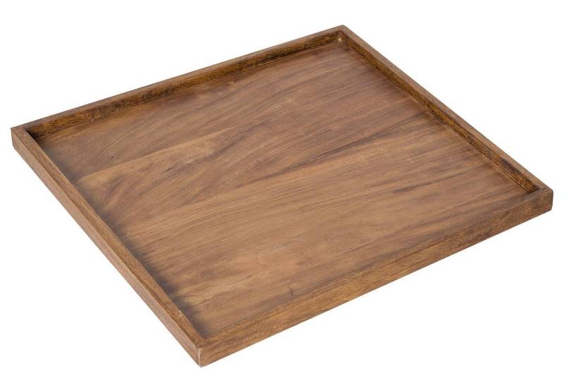 Licht-Erlebnisse Dekotablett MAKASSAR, Holz 50 cm breit quadratisch erhöhter Rand Handarbeit Unikat von Licht-Erlebnisse