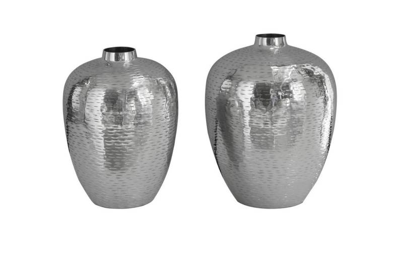Licht-Erlebnisse Dekovase ROSIE, 2er Set Hammerschlag Metall Unikat in Silber Handarbeit Deko von Licht-Erlebnisse