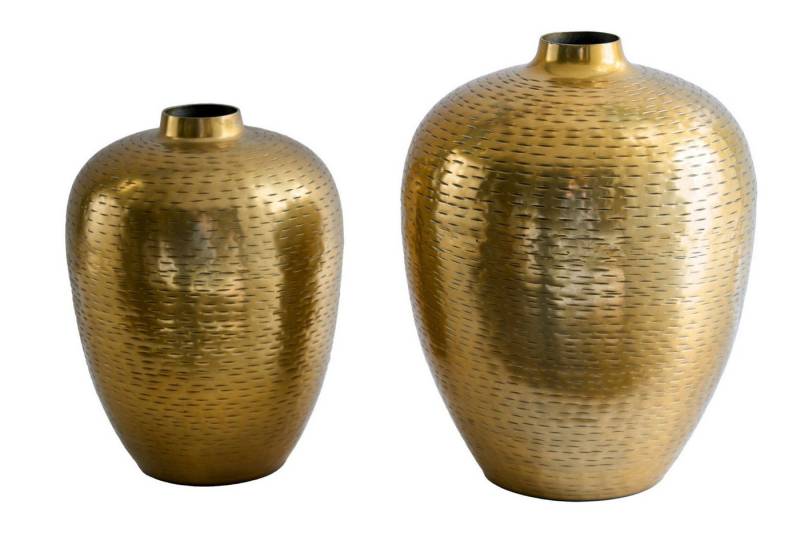 Licht-Erlebnisse Dekovase ROSIE, 2er Set Handarbeit Hammerschlag Metall Unikat in Gold Deko von Licht-Erlebnisse
