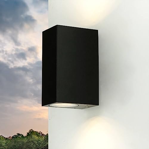 Licht-Erlebnisse Up&Down Außenleuchte Aluminium Glas Schwarz IP44 Garten Haustür B:6,8 cm GU10 Moderne Wandlampe Outdoor AALBORG… von Licht-Erlebnisse