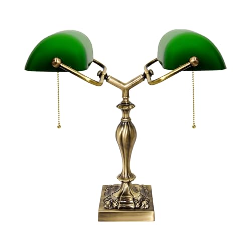 Licht-Erlebnisse Doppel Bankerlampe Messing Glas H: 42,5 cm B: 43,5 cm Zugschalter schwenkbar in Bronze Grün 2-flammig E27 Schreibtischlampe Tischleuchte Büro Licht-Erlebnisse Doppel Bankerlampe Messing Glas H: 42,5 cm B: 43,5 cm Zugschalter schwenkbar in Bronze Grün 2-flammig E27 Schreibtischlampe Tischleuchte Büro von Licht-Erlebnisse