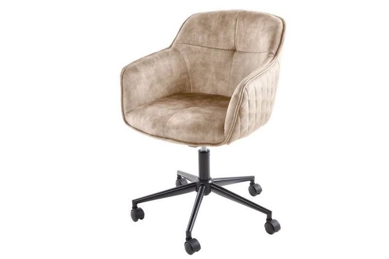 Licht-Erlebnisse Drehstuhl BASEL, höhenverstellbar Samt Beige Creme Schwarz mit Rollen von Licht-Erlebnisse