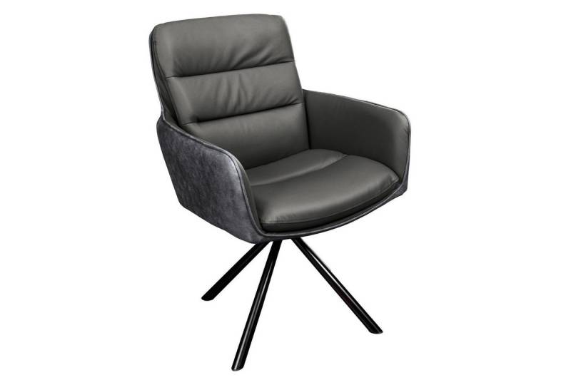 Licht-Erlebnisse Drehstuhl CARLO, Leder Stoff Metall in Grau Schwarz B: 58 cm ohne Rollen von Licht-Erlebnisse