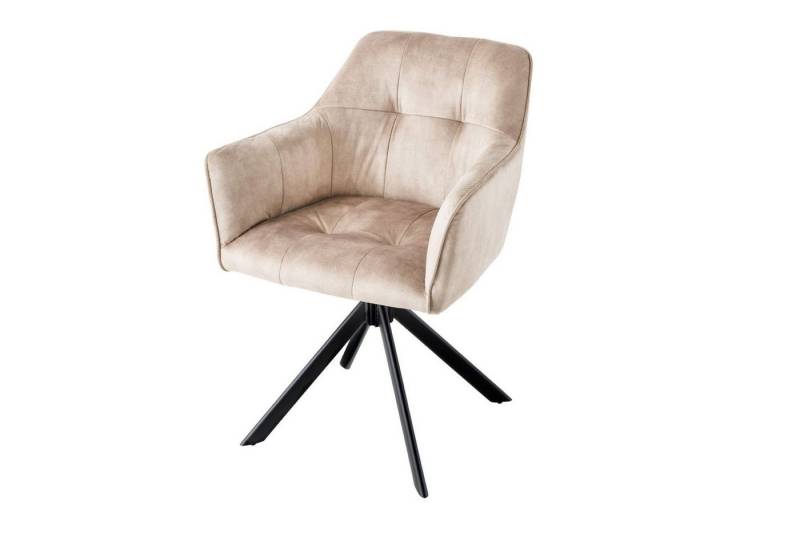 Licht-Erlebnisse Drehstuhl ETHAN, mit Armlehne Creme Beige Natur Samt Metall ohne Rollen Stuhl Büro von Licht-Erlebnisse