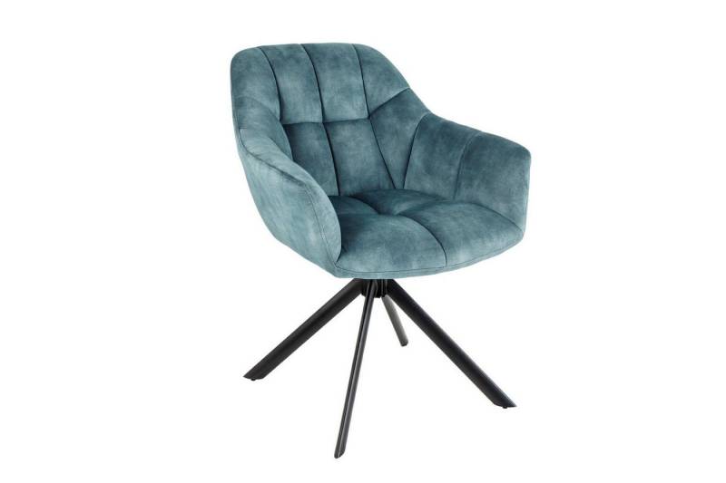 Licht-Erlebnisse Drehstuhl SONIA, Petrol Schwarz ohne Rollen aus Samt Metall B: 65 cm Retro von Licht-Erlebnisse