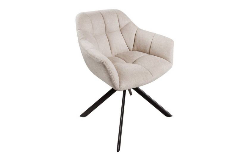 Licht-Erlebnisse Drehstuhl SONIA, ohne Rollen Creme Beige Schwarz aus Stoff Metall Retro von Licht-Erlebnisse