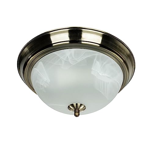 Licht-Erlebnisse Deckenleuchte Metall Glas in Messing, Weiß Schlafzimmer Wohnzimmer Flur Ø28,5 cm E27 2-flammig Jugendstil runde Deckenlampe Küche TOP von Licht-Erlebnisse