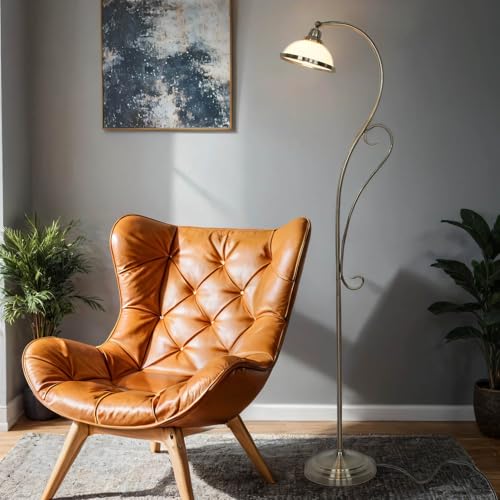Licht-Erlebnisse Jugendstil Stehlampe Messing Antik – Elegante Stehlampe mit Kabelschalter – Klassische Stehleuchte Wohnzimmer – 159 cm – E27 – Leselampe Antik von Licht-Erlebnisse