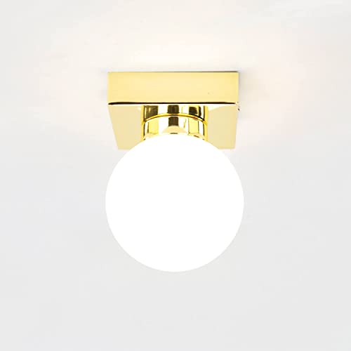 Licht-Erlebnisse Deckenleuchte Bad Kugel Metall Glas in gold 1x G9 wechselbar Badezimmer Flur Innen Deckenlampe zeitlos Beleuchtung kompakt von Licht-Erlebnisse