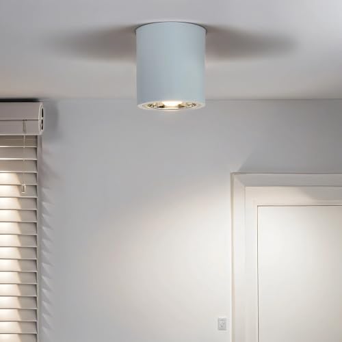 Licht-Erlebnisse Aufbaustrahler Metall Weiß Wohnzimmer Küche Flur H:15,5 cm E27 max. 60 Watt Zylinder rund Moderne Deckenleuchte DOWNLIGHT von Licht-Erlebnisse