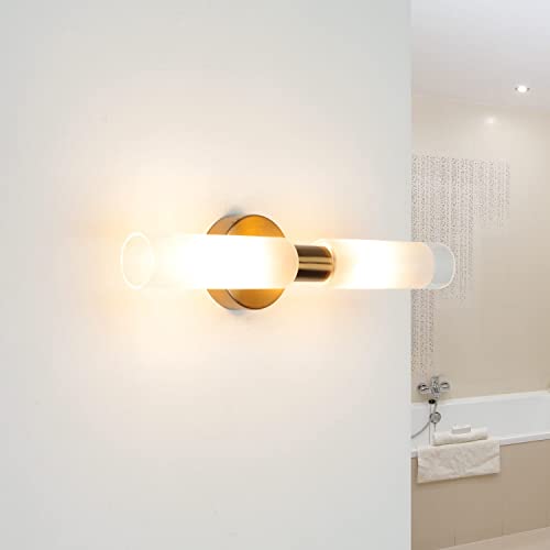 Licht-Erlebnisse Spiegelleuchte Wand Metall Glas in Messing 2xG9 B:22cm Badezimmer Bilderleuchte Wandlampe Wandleuchte Bad IP20 von Licht-Erlebnisse