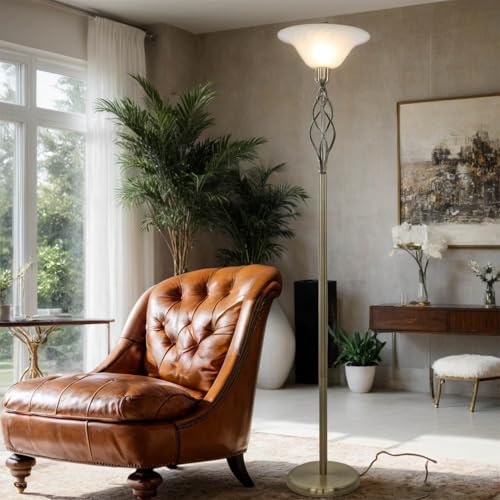 Licht-Erlebnisse Elegante Stehleuchte in messing Höhe 179cm, E27 max. 60W, Stehlampe für Wohnzimmer Schlaf und Esszimmer LED geeignet von Licht-Erlebnisse