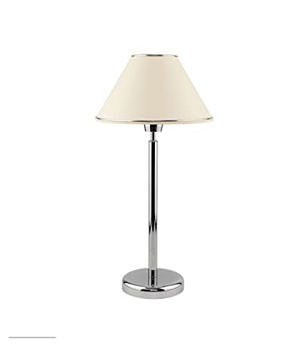 Licht-Erlebnisse Elegante Tischlampe SELUSSA Chrom Weiß Stoff Schirm Modern 52cm hoch Tischleuchte Nachttischlampe von Licht-Erlebnisse
