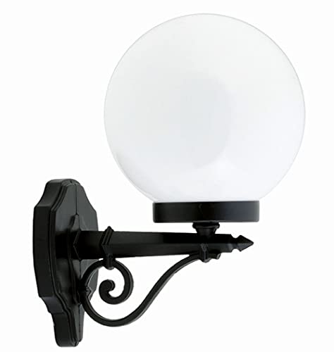 Licht-Erlebnisse Elegante Wandleuchte außen Schwarz Weiß Kugelschirm IP43 E27 MELANTHA Außenlampe Garten Haus Hof von Licht-Erlebnisse