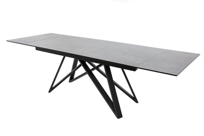 Licht-Erlebnisse Esstisch BASHIRI, ausziehbar Keramik Hartglas Metall in Grau Schwarz 180 x 90 cm von Licht-Erlebnisse