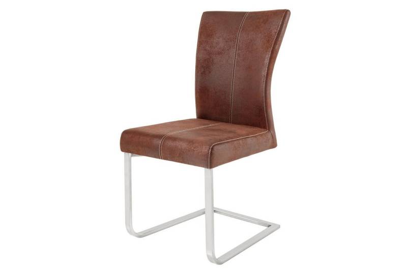 Licht-Erlebnisse Esszimmerstuhl BRNO, Braun Silber Stoff Metall Modern Freischwinger Esszimmer von Licht-Erlebnisse