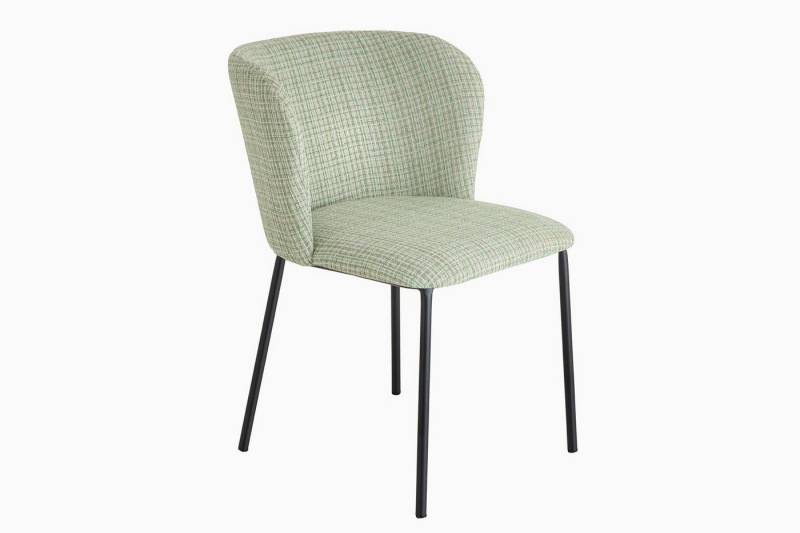 Licht-Erlebnisse Esszimmerstuhl FORTH, Bouclé kariert Grün Rosa Metallbeine Schwarz ohne Armlehne Stuhl von Licht-Erlebnisse