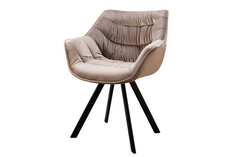 Licht-Erlebnisse Esszimmerstuhl LYON, Samt Metall Creme Beige Schwarz mit Armlehne von Licht-Erlebnisse