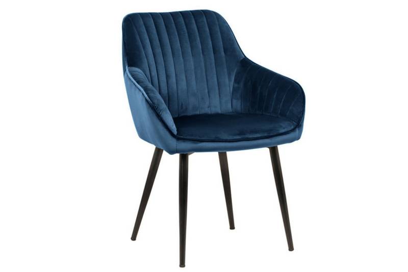 Licht-Erlebnisse Esszimmerstuhl RITA, Samt Metall in Blau Schwarz B: 60 cm mit Armlehne Polsterstuhl von Licht-Erlebnisse
