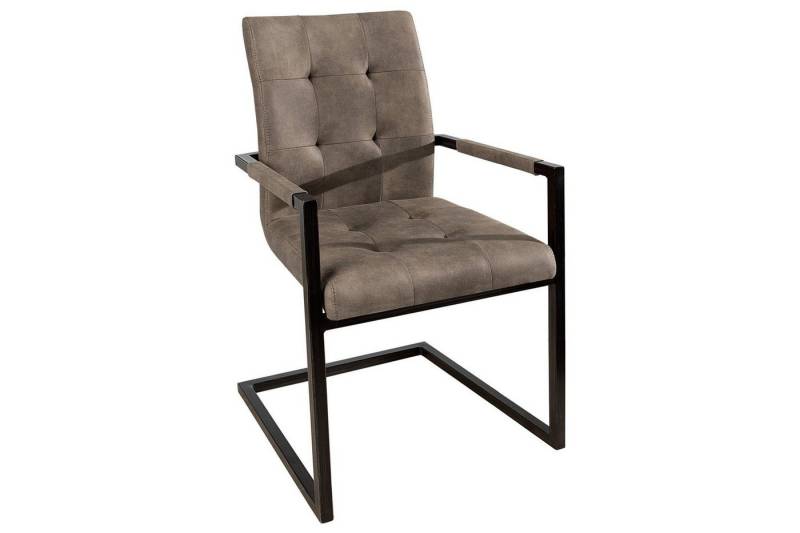Licht-Erlebnisse Esszimmerstuhl SALEM, Freischwinger Taupe Schwarz Stoff Metall mit Armlehne Esszimmer von Licht-Erlebnisse