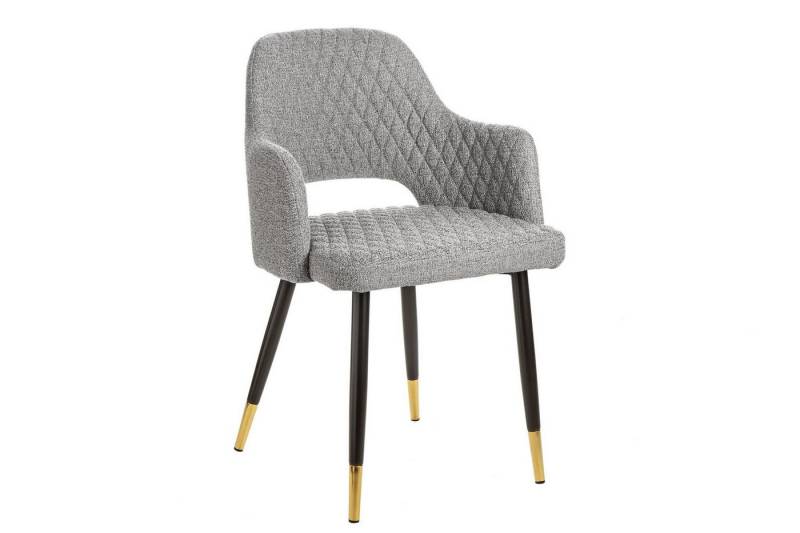 Licht-Erlebnisse Esszimmerstuhl VENUS, Grau Schwarz Gold B: 54 cm mit Armlehne Retro Stoff Metall Stuhl von Licht-Erlebnisse