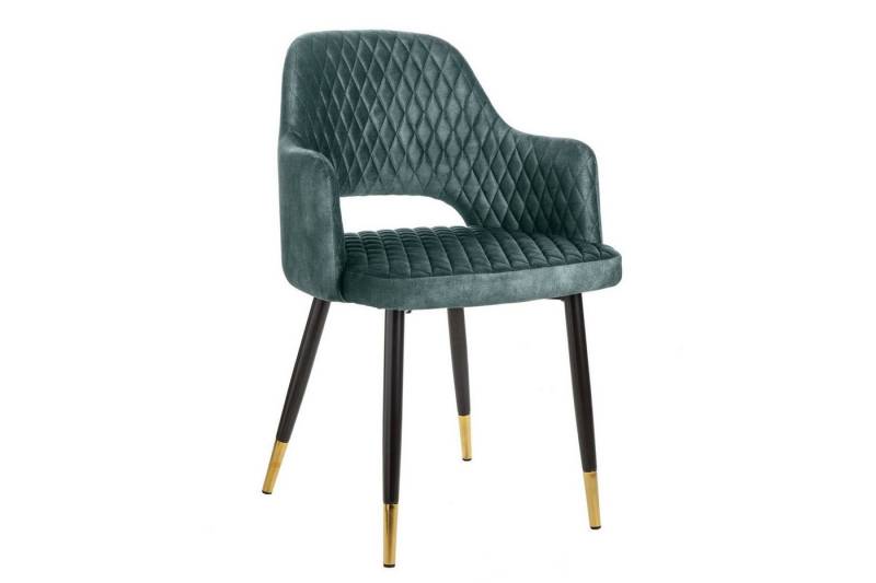 Licht-Erlebnisse Esszimmerstuhl VENUS, Samt Metall in Petrol Schwarz Gold B: 56 cm mit Armlehne Retro von Licht-Erlebnisse