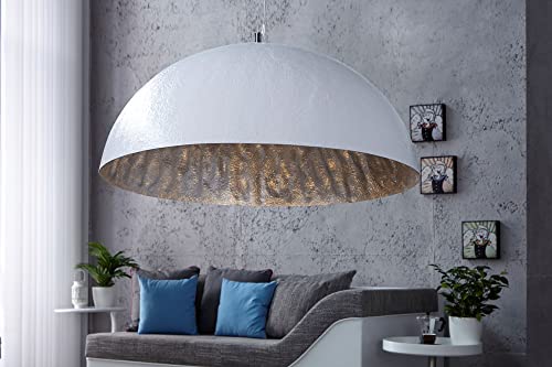 Licht-Erlebnisse Extravagante Hängelampe Weiß Silber Ø70cm Modern Design rund Pendelleuchte Groß Wohnzimmer Esszimmer von Licht-Erlebnisse