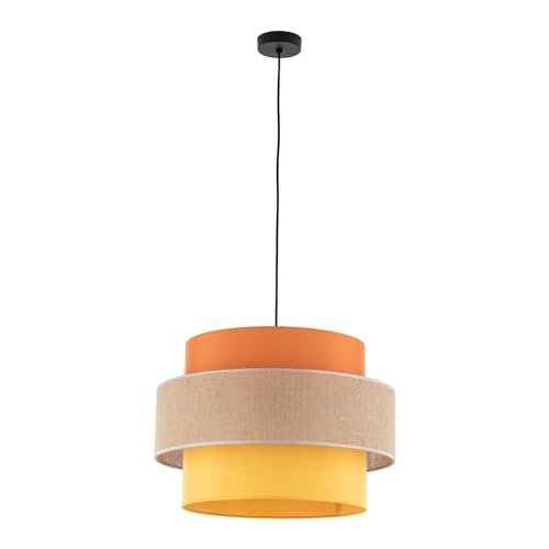 Licht-Erlebnisse Farbenfrohe Hängelampe Stoff Jute Metall D: 50 cm H: max. 160 cm Natur Orange Gelb Schwarz E27 rund Modern Hängeleuchte Wohnzimmer von Licht-Erlebnisse