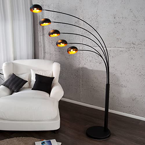 Licht-Erlebnisse Flexible Stehleuchte Schwarz Gold Retro Design 205cm Kugel Schirm Esszimmer Wohnzimmer Lampe Metall von Licht-Erlebnisse