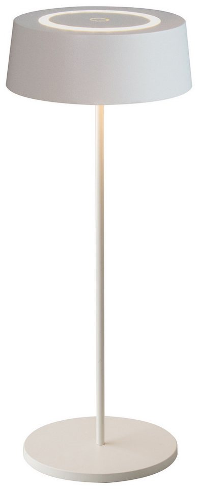 Licht-Erlebnisse Gartenleuchte SLORSA, LED fest integriert, Warmweiß, LED Metall Akku Dimmer Touch Schalter IP54 rund Ø 12 cm 29,5 cm Weiß von Licht-Erlebnisse