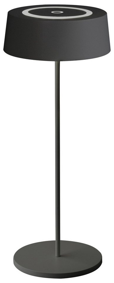 Licht-Erlebnisse Gartenleuchte SLORSA, LED fest integriert, Warmweiß, LED Metall Akku Dimmer mit Touch Funktion IP54 Ø 12 cm rund Schwarz von Licht-Erlebnisse