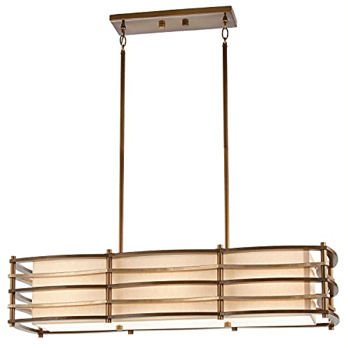 Licht-Erlebnisse Große Deckenleuchte KIKI Metall Leinen Bronze Beige B:91cm verstellbar Asia Design Lampe Wohnzimmer Esstisch von Licht-Erlebnisse